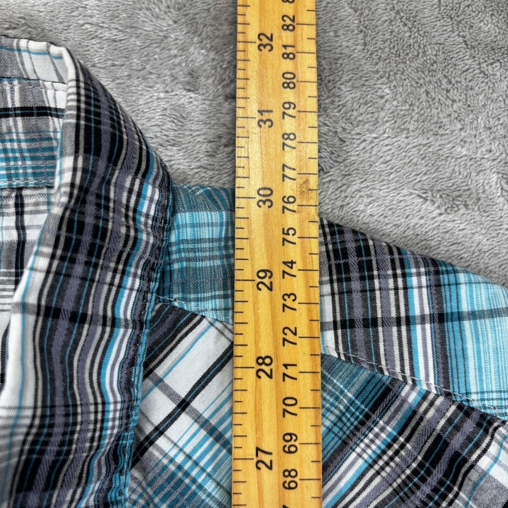 Wrangler Western Snap Shirt Mens XL Turquoise Black Plaid Excellent Pearl Snap - Picture 7 of 8